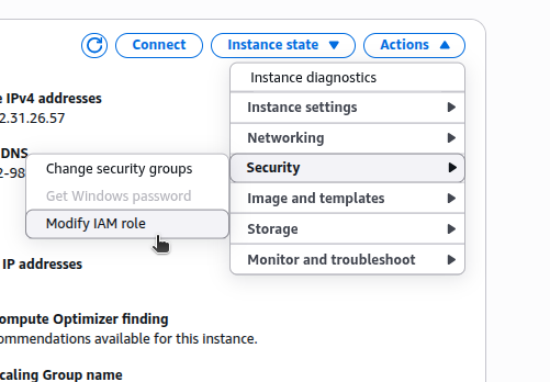 Modifying the IAM role assigned to the EC2 instance