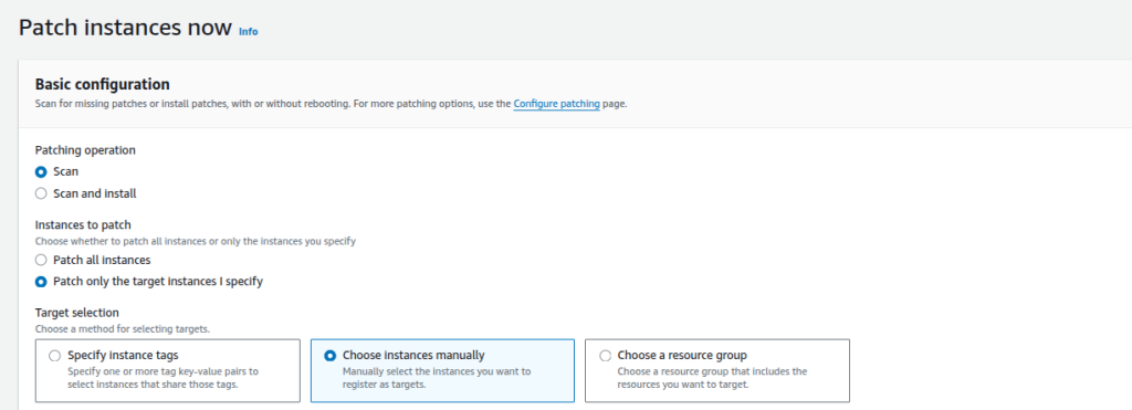 Configuring a scan-only operation for one target instance