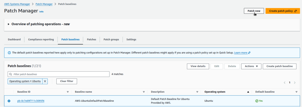 The AWS-managed default Ubuntu patch baseline