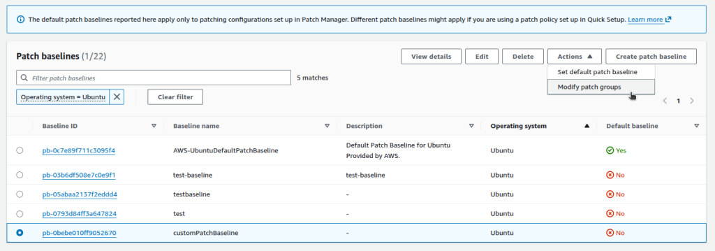 Opening the custom baseline’s patch-group configuration