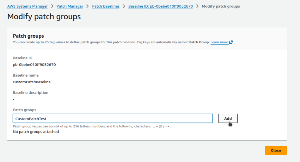 Associating CustomPatchTest with the custom Ubuntu baseline