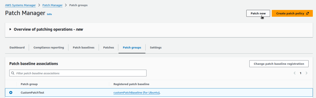 The patch group registered to the custom baseline