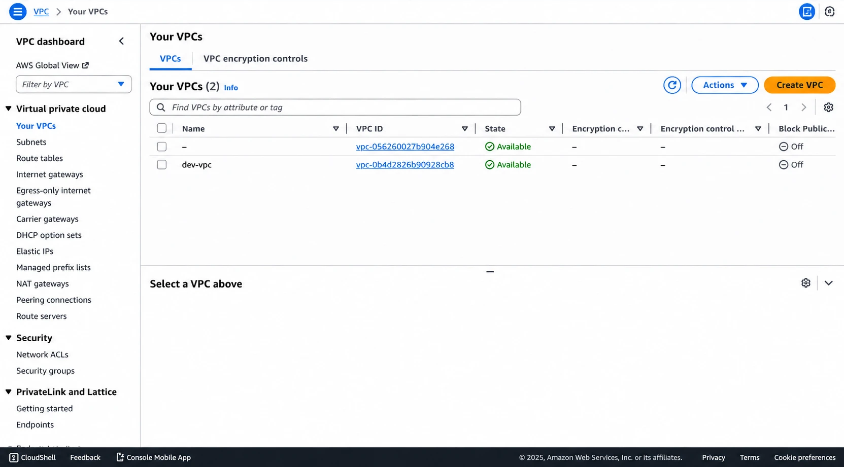 VPC created by the Terraform and Terragrunt deployment
