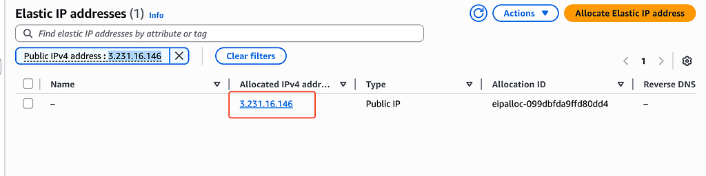 Elastic IP allocated for the NAT gateway