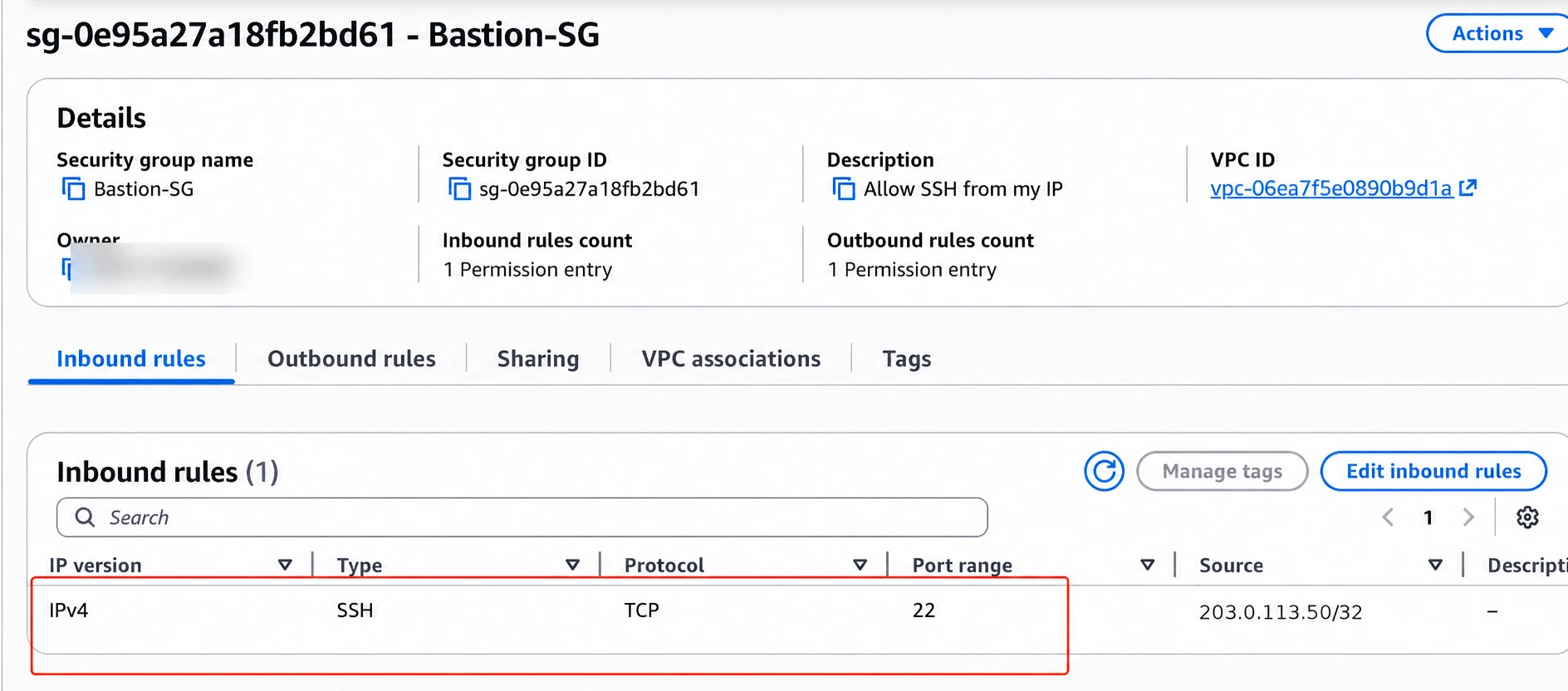 Bastion SSH restricted to one administrator IP