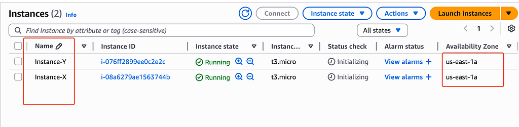 Test instances running in VPC X and VPC Y
