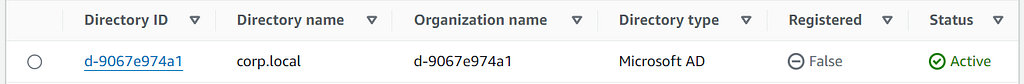 The active directory before WorkSpaces registration