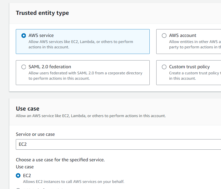 Creating an IAM role trusted by EC2