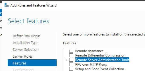 Selecting Remote Server Administration Tools