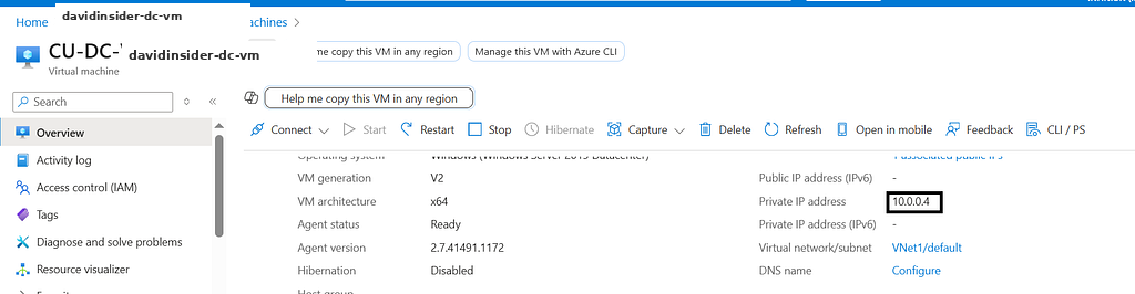 The Domain Controller&rsquo;s private IP address