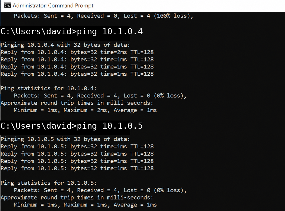 Successful connectivity tests from the Domain Controller to the endpoints