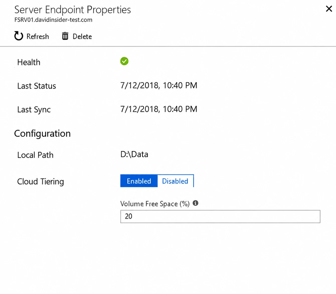 Cloud tiering enabled on the server endpoint