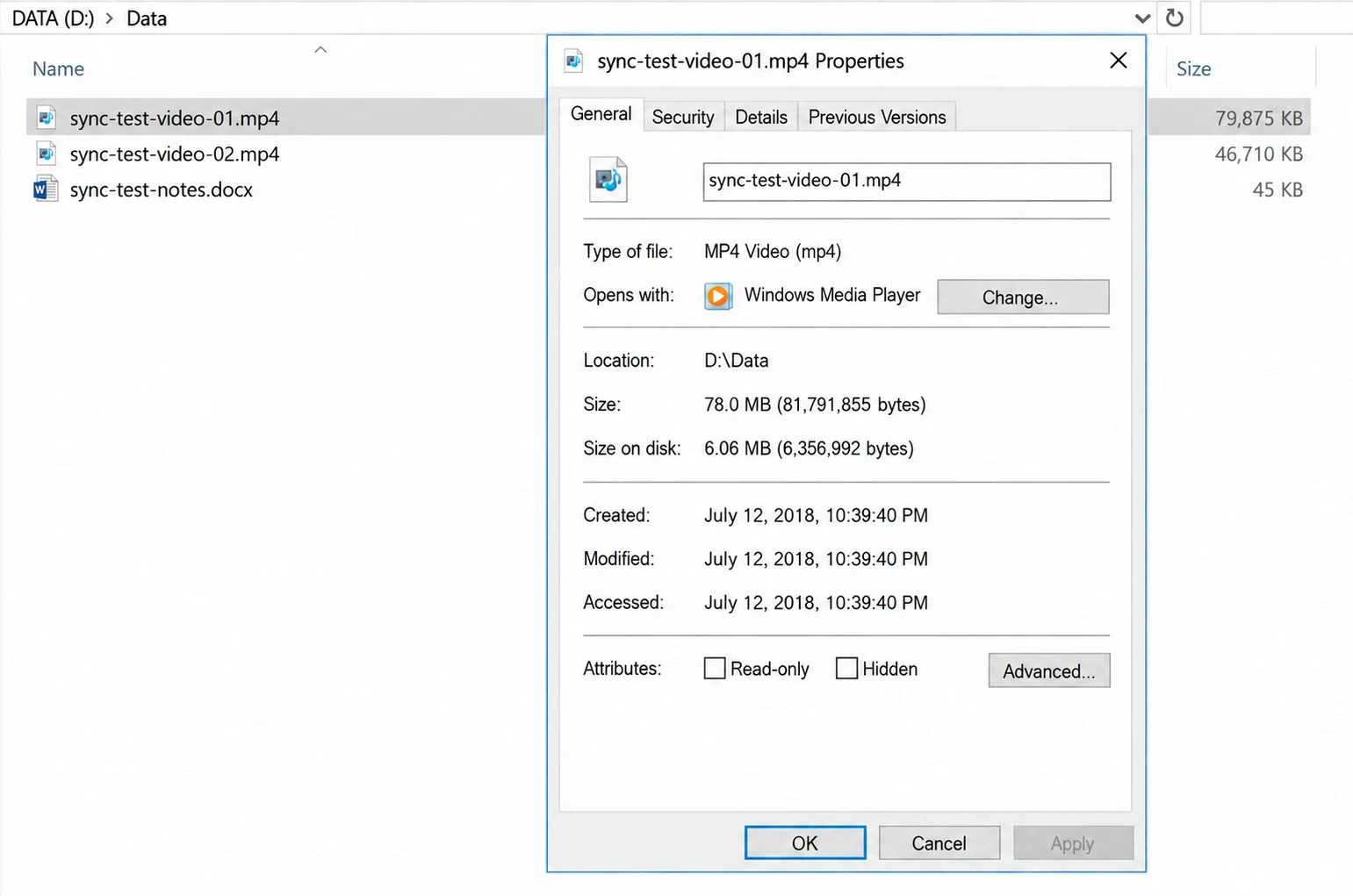 The file remains visible locally while using less physical disk space
