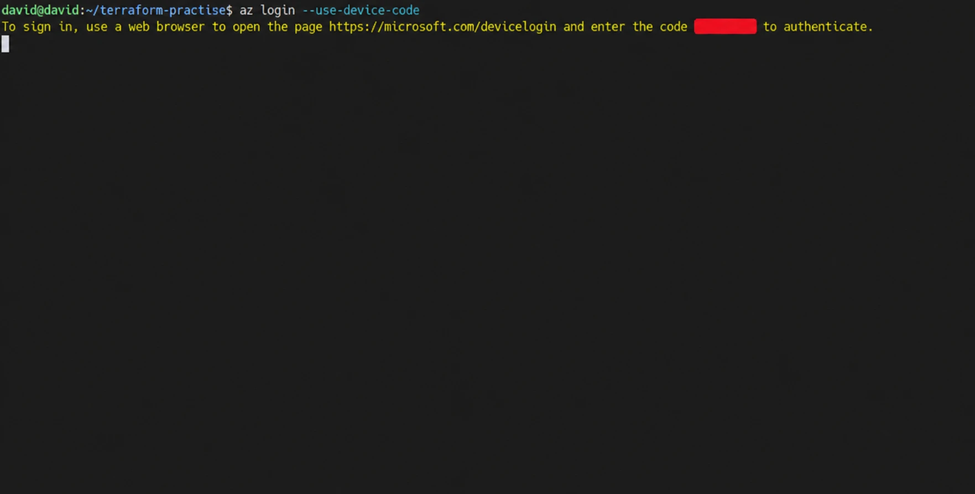 Azure CLI device-code login prompt