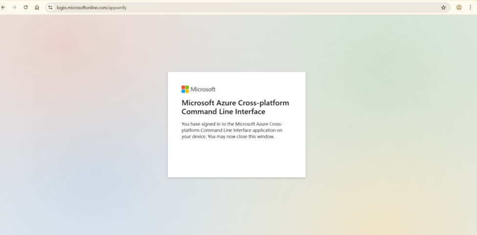 Successful Azure account sign-in