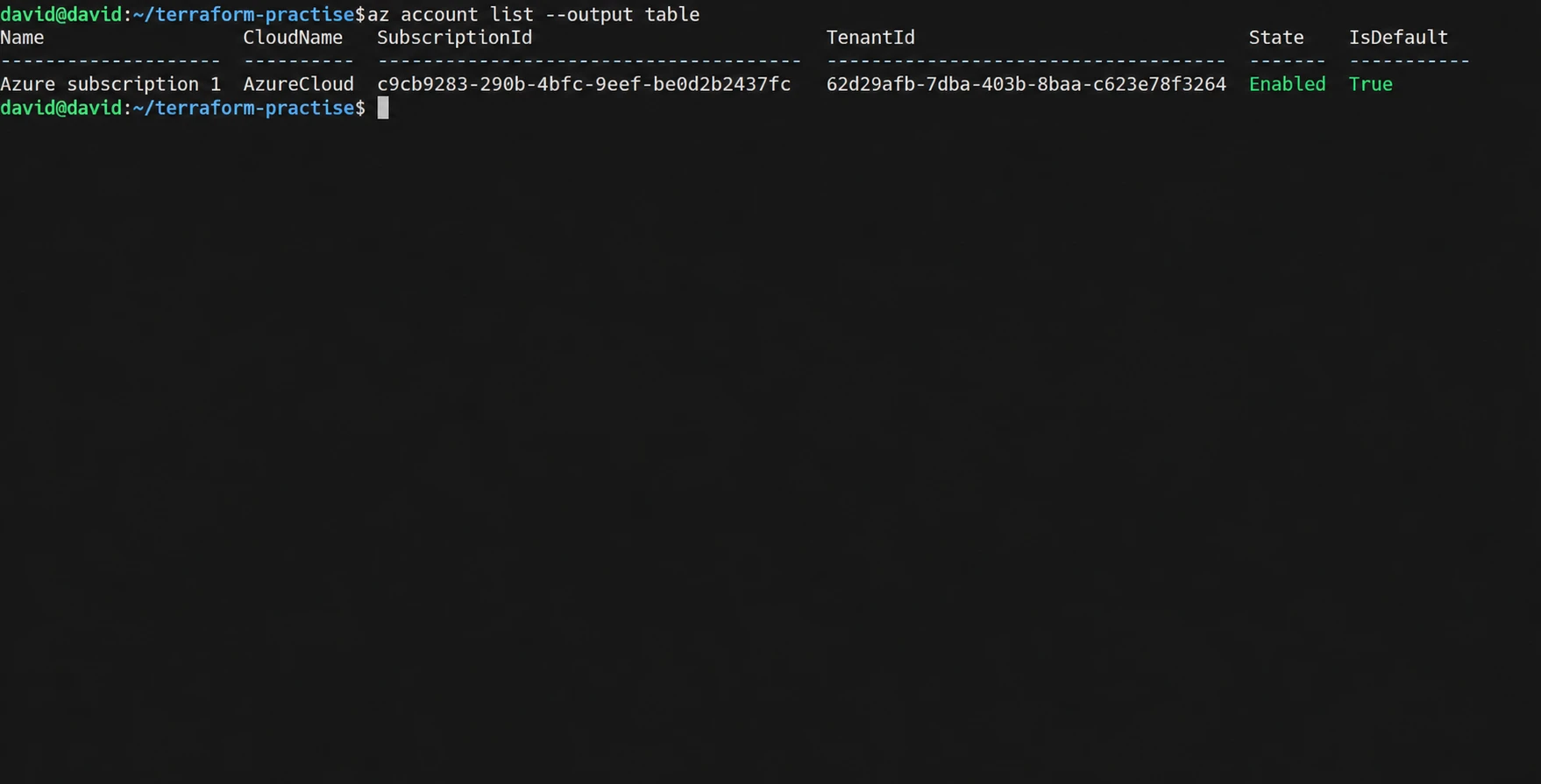Azure subscription list from the CLI