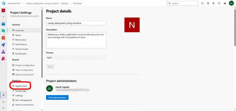 Azure DevOps Agent Pools page