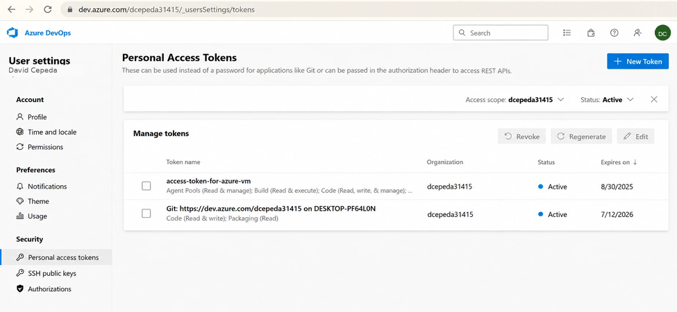Creating a new personal access token