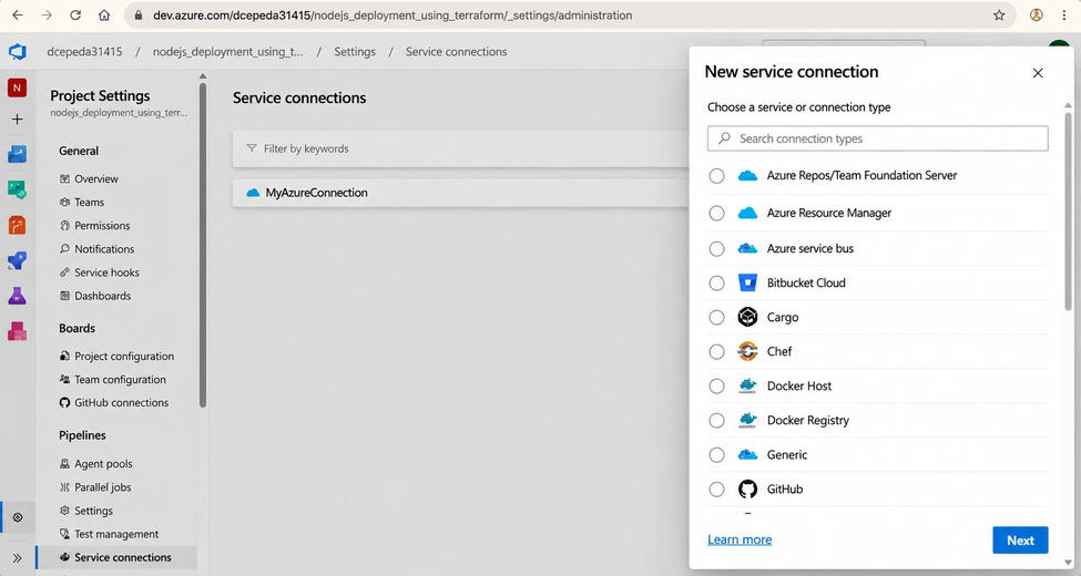 Creating an Azure Resource Manager service connection