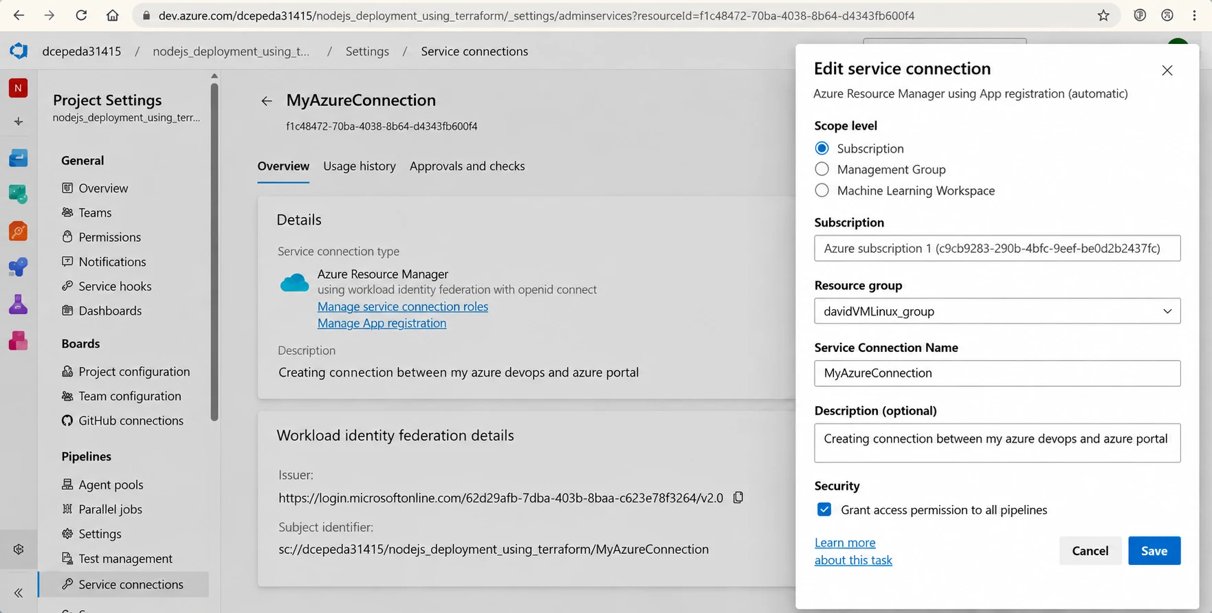 Service connection configuration and authorization
