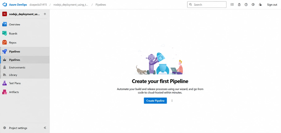 Starting creation of an Azure DevOps pipeline