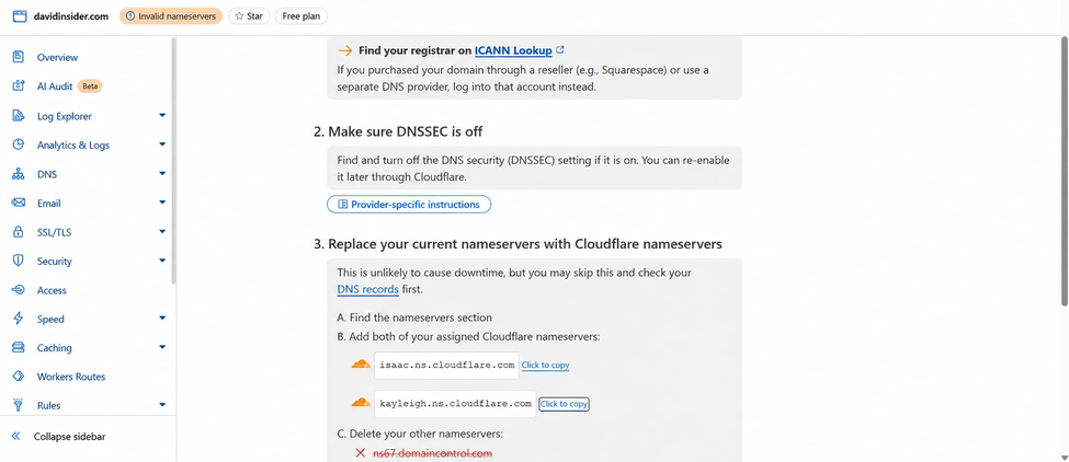 Cloudflare-assigned authoritative nameservers