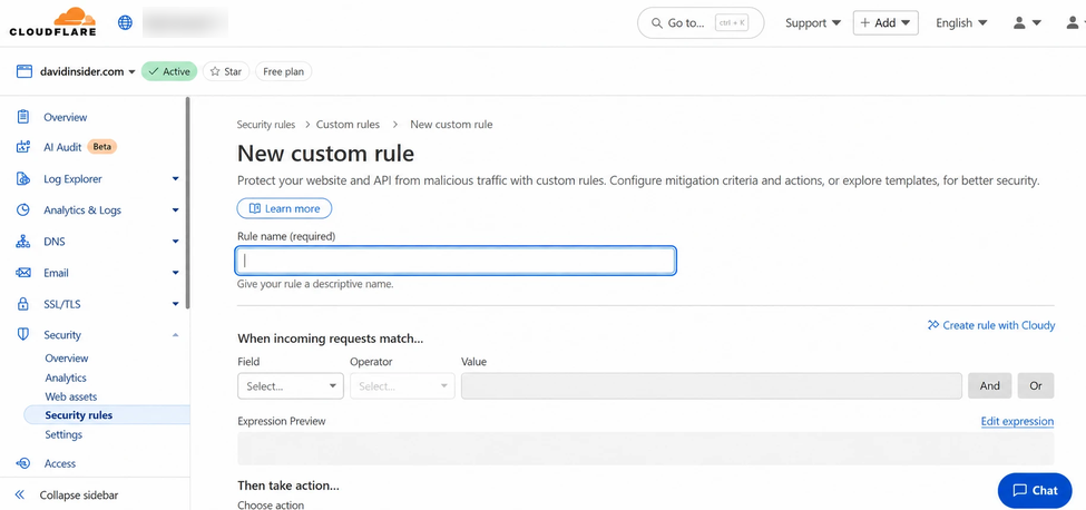 Creating a Cloudflare security rule