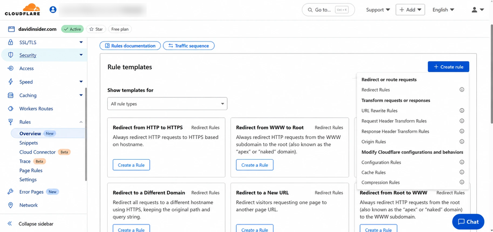Creating a Cloudflare redirect rule