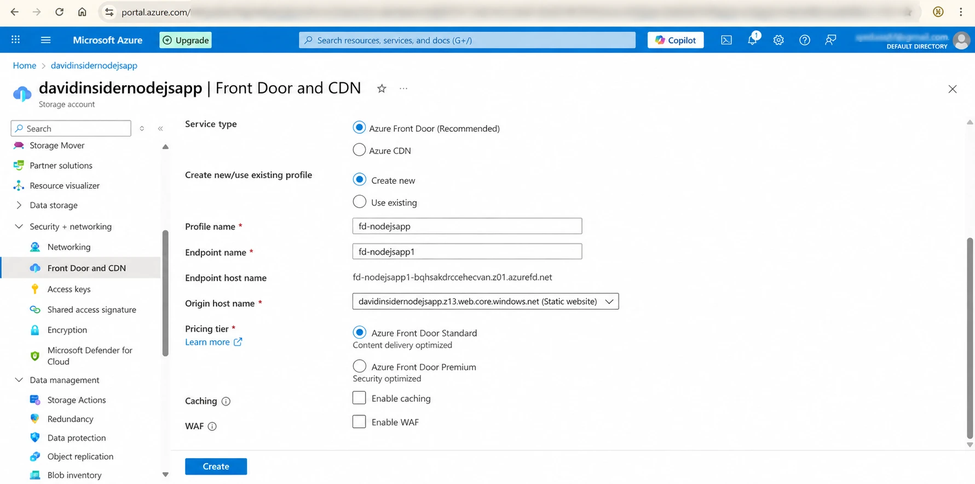 Creating an Azure Front Door/CDN endpoint