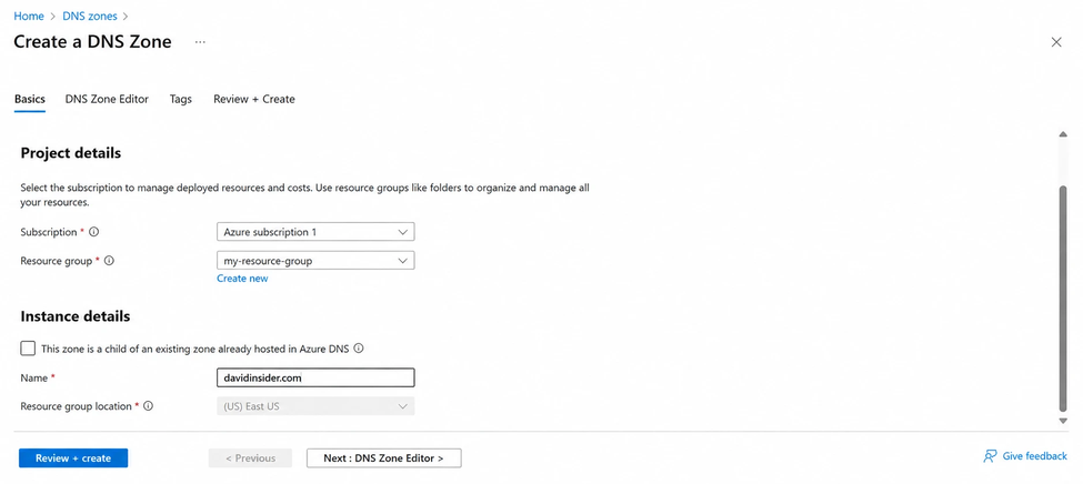Creating an Azure DNS zone