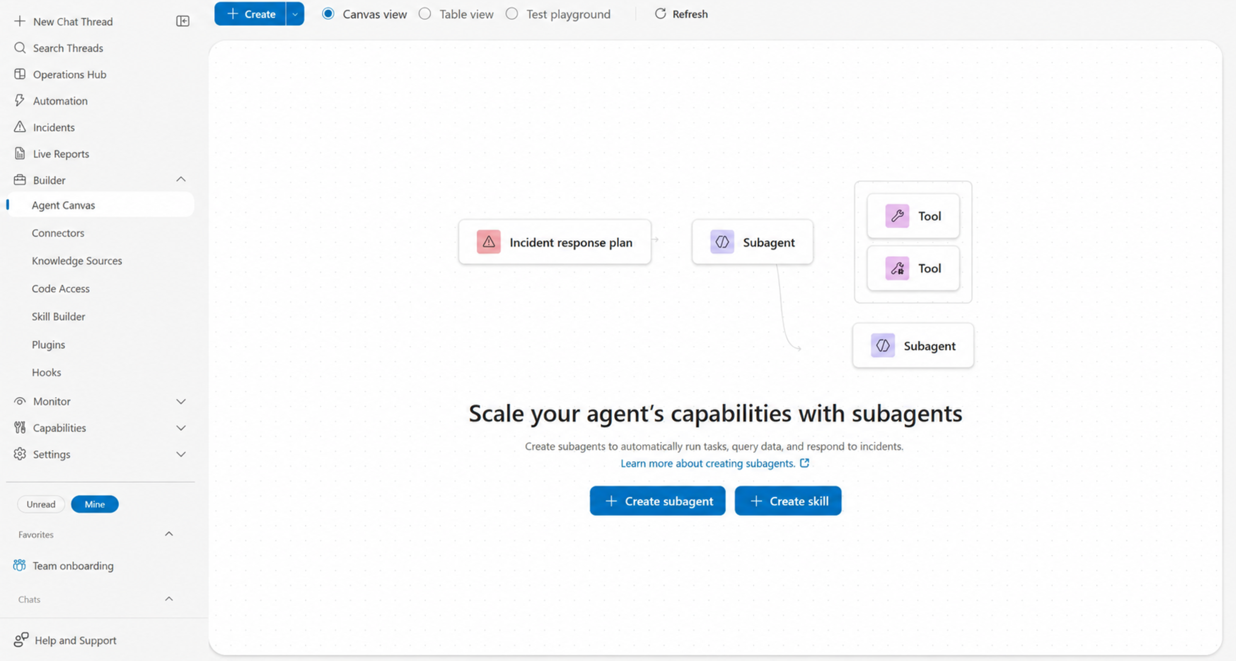 Agent Canvas for creating custom subagents and skills