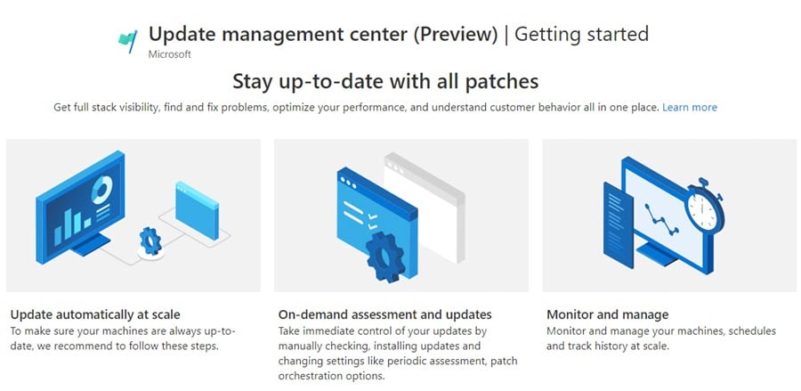 The Azure Update Manager getting-started experience.