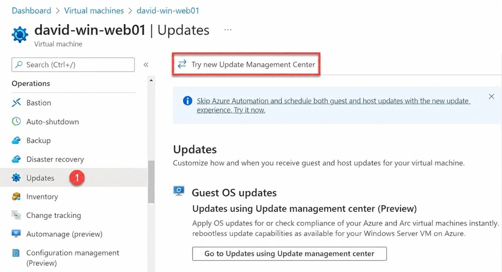 Opening Update Manager from an individual VM.