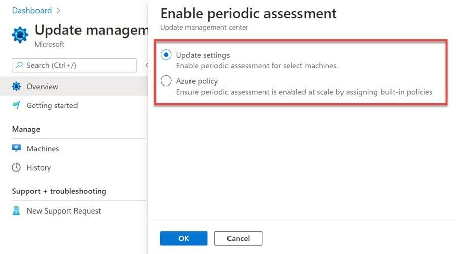 Enabling periodic update assessment.