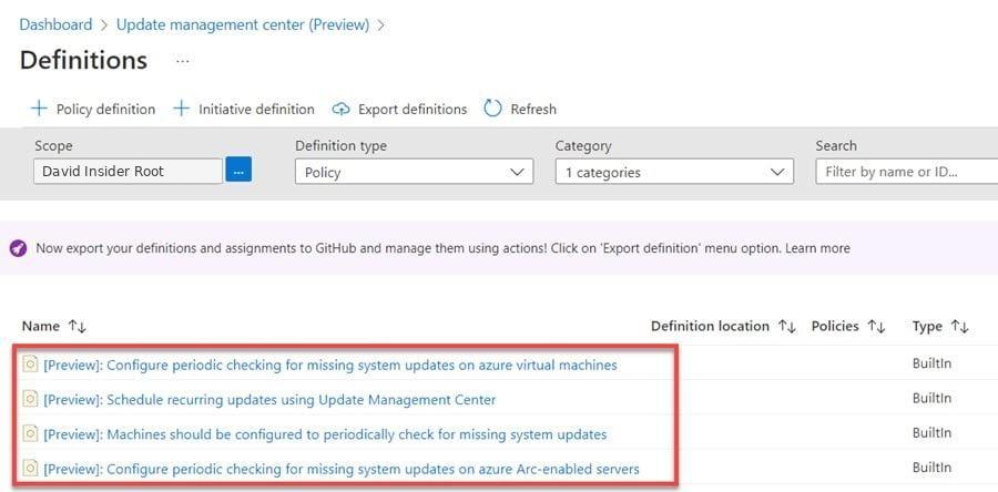 Built-in Azure Policy definitions for Update Manager.