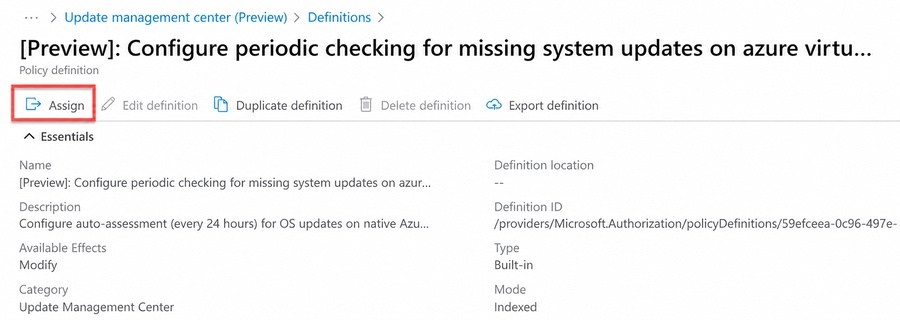Assigning the policy that configures periodic update checks.