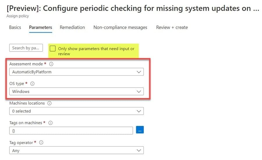 Configuring the assessment mode and operating-system type.