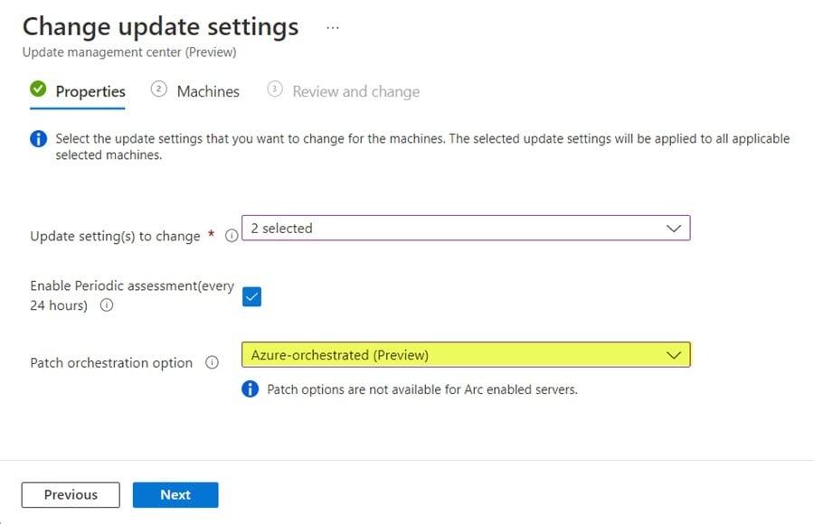 Opening the machine update-settings workflow.
