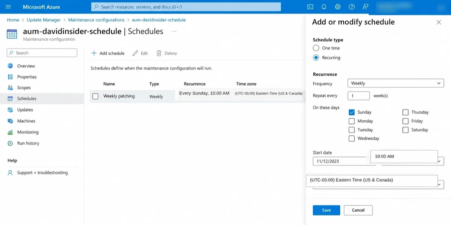 Defining the recurring maintenance schedule.