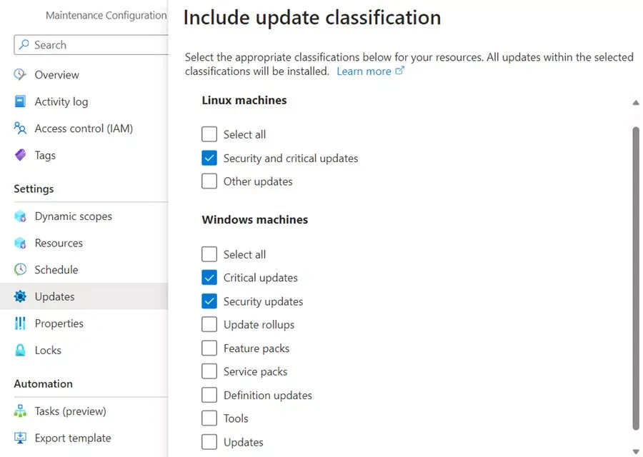Defining update inclusions and exclusions.