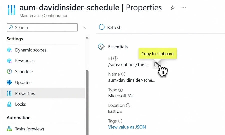 Finding the maintenance configuration resource ID.
