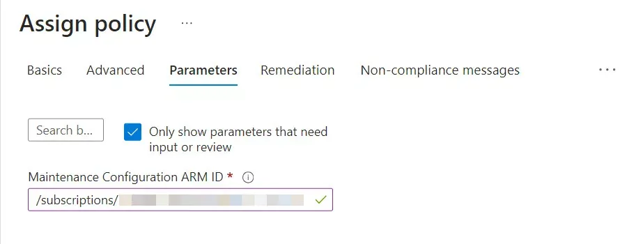 Supplying the maintenance configuration ARM ID.
