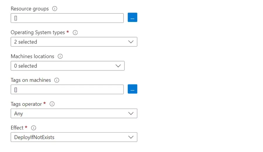 Optional policy parameters and resource filters.