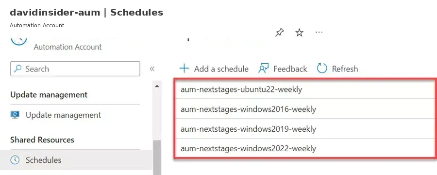 Creating a maintenance schedule for an operating-system group.