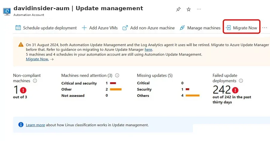 The Update Management migration tool.