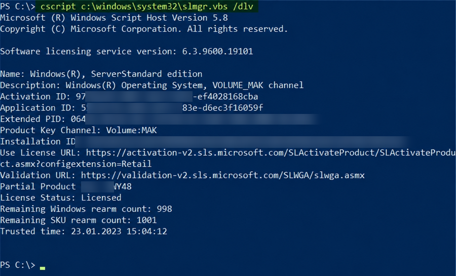 Checking the Windows Server edition, license channel, and activation state