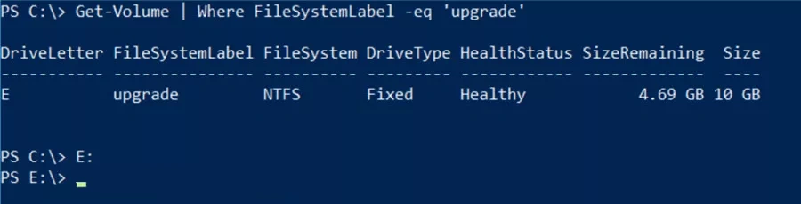 The upgrade media is mounted as drive E on my VM