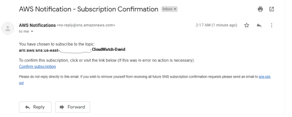 The SNS subscription confirmation email