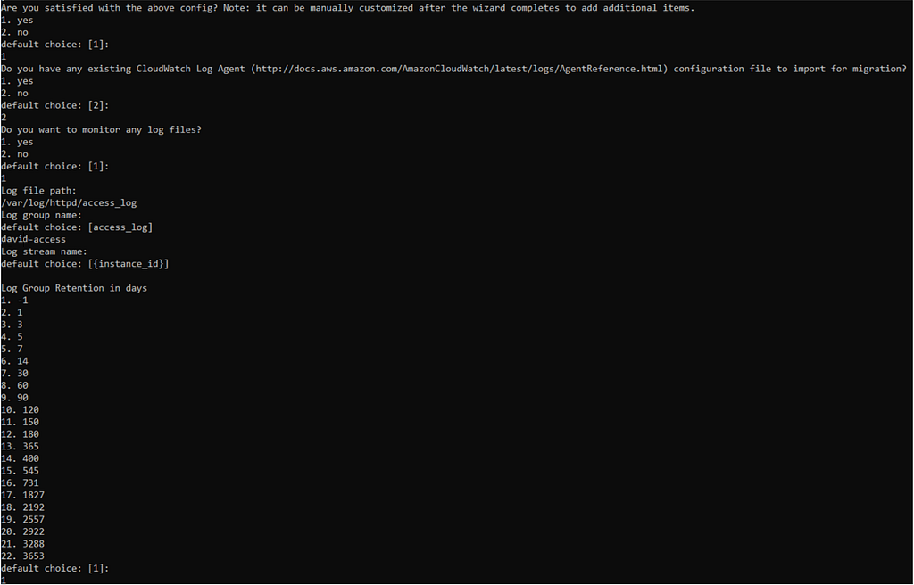 Adding the Apache access log in the CloudWatch Agent wizard