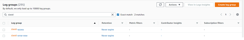 Apache access and error log groups in CloudWatch Logs